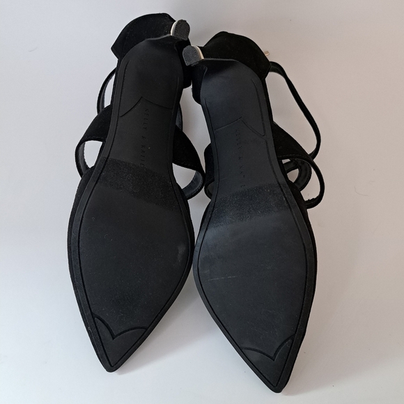 Kelly‎ & Katie Evie Black Strappy Gold Accent Faux Suede Pumps - Picture 9 of 12